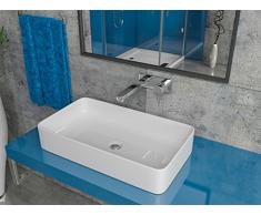 Design Keramik Aufsatzwaschbecken Waschtisch Waschschale Aufsatzwaschschale Keramikschale weiss eckig 60x34x11cm KB-PL390