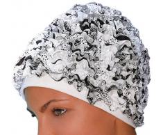 Fashy Damen Badehaube Rüschen, weiß-schwarz, 3449