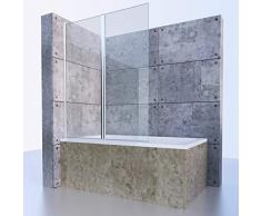 Badewannenfaltwand, Duschabtrennung, Badewanne Glaswand, Badewannenaufsatz, 2-teilig, Klarglas, ESG 6mm, 120x140cm