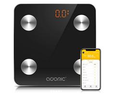 ADORIC Körperfettwaage Körperwaage Personenwaage Gewichtswaage Digitalwaage, Körperanalysewaage Mini Smart Digitale Waage für Körperfett, BMI, Gewicht, Muskelmasse, Wasser, Protein, Skelettmuskel,