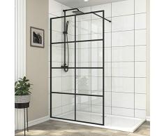 Safeni Walk In Dusche 100 x 200 cm Duschtrennwand Glas Walk In Duschwand Duschabtrennung mit 8mm Nano-Beschichtung ESG Klares Sicherheitsgla,Transparent Glas (Schwarzes Plaid)