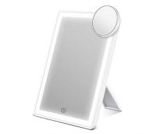 ESR7GEARS LED Schminkspiegel Mit Beleuchtung und Vergrößerung Abnehmbarem 10fach Saugnapf - Make-Up Spiegel mit 72-LED Halo/Ringlicht, Dreifarbiges Licht, Stufenloses Dimmen und duale Ladeoptionen