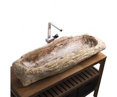 wohnfreuden Waschbecken aus fossilem Holz 107x42x19cm Naturstein Waschschale versteinert