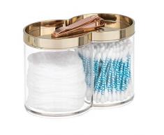 mDesign Aufbewahrungsbox aus Kunststoff – geeignet als Wattepad Spender und Wattestäbchen Behälter – mit Trennwand – stapelbar und mit praktischem Deckel – durchsichtig und messingfarben