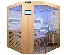 Saunakabine Sauna komplett Saunen Massivholz Traditionelle Sauna Video-Sauna AGNETHA 180 x 180 cm Bioofen weissem Marmor