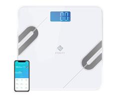 Etekcity Bluetooth Körperfettwaage Smart Digitale Waage mit APP für iOS & Android, Personenwaage für Körperfett, BMI, Gewicht, Protein, usw, größere Wiegefläche, gehärtetes Glas, bis 180 kg, Weiß