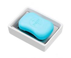 ARCCI Seifenhalter aus Keramik, Seifenhalter aus Edelstahl mit doppelter Abtropfschicht und Seifenkiste aus Keramik für Bad und Küche