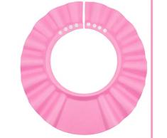 Shampoo Schutz für Kinder, Haare waschen ohne Tränen, für 0-9 Jahre, mit Clip-Verschluss, 100% wasserdicht, weiche Silikonhaut, Augenschutz und Ohrenschutz, Haarwaschhilfe, Kinder Duschkappe, rosa