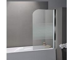 BxH: 80x140 cm Badewannenfaltwand BWF02MSR aus 6mm ESG Sicherheitsglas in Klarglas mit Mittelstreifen Badewannenrand | Badewannenaufsatz Hebe und Senk