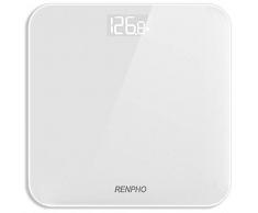 RENPHO Digitale Personenwaage, Ultraschlanke Körperwaage mit Hochpräzisions-Sensoren, Gewichtswaage mit Step-On-Technik, Weiß