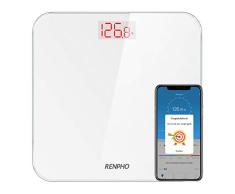 RENPHO Bluetooth Personenwaage mit BMI, Ultraschlanke Körperwaage Smart Digitale Waage mit Step-On Technologie, 5kg-180kg, Slim Design, mit Großem LCD-Display Weiß