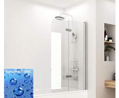 Meykoers Duschwand Badewannenaufsatz 110x140cm Faltwand für Badewanne, Duschabtrennung faltbar aus 6mm ESG Sicherheitsglas Nano Beschichtet
