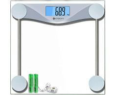 Etekcity Ultraschlanke Digitale Personenwaage Waage Gewichtswaage Digitalwaage mit Step-On Technologie aus Sicherheitsglas(8mm), 5kg-180kg, Slim Design, mit Großem LCD-Display, Inkl. Maßband
