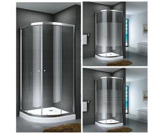 Duschkabine Viertelkreis Eckdusche Glas ESG Runddusche Duschtasse Eckeinstieg Klarglas Milchglas Satiniert Schiebetür, Größe:90 x 90 x 190 cm, Dusche_Amazon:Gestreift | mit Duschtasse & Ablauf