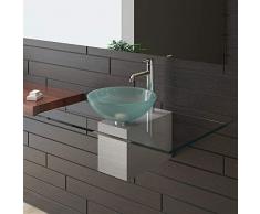 Alpenberger Satinierte Glaswaschschale Ø 38 cm mit Klarglas Waschtischplatte 90 cm