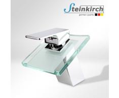 Steinkirch™ Waschtisch Wasserfall Armatur - German Quality - Bad Einhandmischer Glas Wasserhahn
