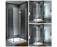 Duschkabine Eckdusche Falttür Faltdusche Dusche ESG Eckeinstieg Klarglas Milchglas Satiniert Hebe Senk Funktion, Größe:90 x 90 x 190 cm, Dusche_Amazon:Teilsatiniert | ohne Duschtasse & Ablauf