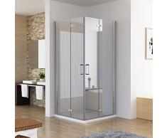 MIQU Duschkabine Eckeinstieg Dusche Falttür 180º Duschwand Duschabtrennung Nano Glas (100x75x197cm / ohne Duschtasse)