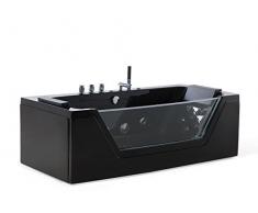 Whirlpool Badewanne Samurai SCHWARZ mit 10 Massage Düsen + LED Unterwasser Beleuchtung / Licht + Wasserfall freistehende Wanne mit Glas Hot Tub Spa indoor / innen günstig