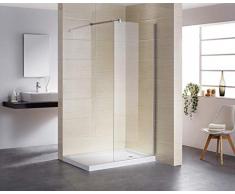 Duschwand 90x200 cm,Duschtrennwand,Walk in Dusche, 8mm ESG-Sicherheitsglas,Nano Glas, mit Edelstahlstabilisator und Chromwandprofil.