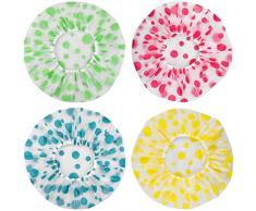 HQdeal 4 Stück Wiederverwendbare Duschhaube, Wasserdichte Duschkappe Elastische Badehaube, Haarschutz Haarhaube für Frauen Spa Salon