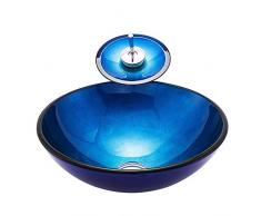 chicstyleme Blau gehärtetes Glas Becken Wasserfall Waschbecken Nordic Countertop Waschbecken und Wasserhahn Set