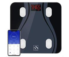 Körperfettwaage FITINDEX Bluetooth Körperwaagen mit Smart App, Digitale Personenwaage Hochpräzise Waage, Körperfett Gewicht BMI Muskelmasse, Schwarz