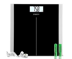 Etekcity Personenwaage Digital Waage Personen Körperwaage Ultraschlanke Gewichtswaage mit Hochpräzisions-Sensoren klare LCD-Anzeige und gehärtetem Sicherheitsglas, 5kg-180kg, Slim Design, Schwarz