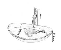shuip Wasserhahn/Badausstattung Oval Glas Waschraum Waschbecken Eitelkeit Waschbecken Bad Mischer Set Waschbecken Messing Schwarz Kugel Wasserhahn Set Abfluss Pflaumenmuster