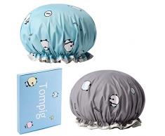 Duschhaube Badekappe Damen, 2 Stück Damen Wasserdicht Duschhaube Elastisch Bad Kappe, wiederverwendbar Haarhaube Dusche Kappe Elastisch Haarhaube für Badezimmer, Badekurort, Hauptgebrauch（Blau, Grau）