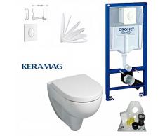 Grohe Vorwandelement mit Drückerplatte Weiß, Keramag Renova Nr. 1, Tiefspül-WC, inkl. Sitz und Beschichtung