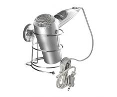 WENKO Vacuum-Loc Wand Haartrocknerhalter, Föhnhalterung fürs Badezimmer, mit Kabelhalter, Vakuum-Befestigung, aus verchromtem Metall, 13,5 x 13,5 x 13 cm