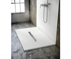 bodengleiche Duschwanne mit Duschrinne 160x100 aus Mineralguss - begehbare Dusche 100x160 - werkseitig einkürzbar