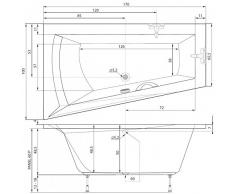 Badewanne 170x100 cm Wanne 170 Raumsparwanne 100x170 Eckwanne Variante Links