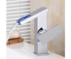 WJYHXW LED Elektrischer Wasserhahn Durchlauferhitzer Beleuchteter Wasserfall Glas Durchlauferhitzer Wasserhahn 3 Farbewechsel Beleuchtung Bad Armatur Einhebelmischer Für Badezimmer Waschbecken