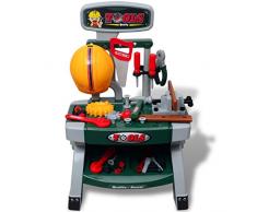 vidaXL Kinderwerkbank Werkzeugbank Werkstatt Spielzeug Zubehör Helm Säge Zange