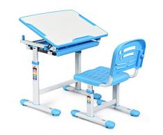 COSTWAY Kinderschreibtisch höhenverstellbar, Schülerschreibtisch Kindermöbel neigungsverstellbar, Kindertisch mit Stuhl, Schreibtisch Kinder, Farbewahl (Blau)