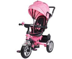 Miweba Kinderdreirad Schieber 7 in 1 Kinderwagen - 360° Drehbar - Faltbar - Luftreifen - Heckfederung - Laufrad - Dreirad - Schubstange - Ab 1 Jahr (KSF10 Faltbar Pink)
