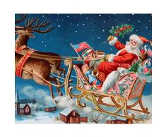 No-brand DIY Malen nach Zahlen Kinder Weihnachtsmann und Elchschlitten Malen nach Zahlen Erwachsene Anfänger Leinen Leinwand Acryl Anzahl Malerei Geschenke 16x48 Zoll ohne Rahmen