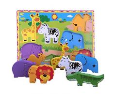 Lewo erste Lernspielzeug Holzpuzzle Tiere Spiel Geschenk für Baby Kleinkind Kinder Jungen Mädchen 7 teilig