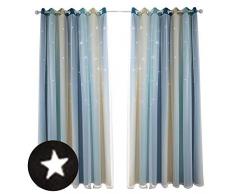 NEUE Vorhang Durchbrochene Sterne Gradienten Black out für Kinder Schlafzimmer, bunte Doppelschicht Original Vorhänge für Jungen Mädchen Prinzessin Zimmer, Wohnzimmer 100 × 250 cm (2 stücke)
