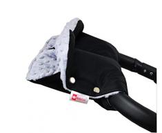 BABYLUX MUFF Handmuff PLÜSCH Handwärmer für Kinderwagen Buggy Handschuh 2 Stück (3. Schwarz + Minky Grau)