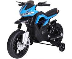 HOMCOM Kindermotorrad Kinder-Elektromotorrad Elektro-Motorrad für Kinder ab 3 Jahren Licht Musik MP3 Elektrofahrzeug mit Stützrädern maximal 3 km/h Metall + Kunststoff Blau 105 x 52,3 x 62,3 cm