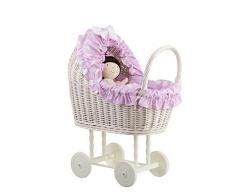 e-wicker24 EIN Wagen, EIN Bett für Puppen aus Weide, Spielzeug aus Weide, Puppenwagen aus Weide, Korbpuppenwagen, Weidenwagen in Beige