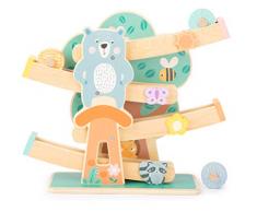 small foot 11473 Kugelbahn aus Holz, auf 3 Rädern und mit Tieren und Blumen in hellen Farben, ab 1,5 Jahren