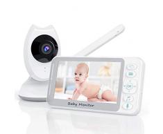 Babyphone mit Kamera, 4.3 Zoll Babyfon Video Baby Monitor mit Gegensprechfunktion,Temperaturüberwachung, Nachtsicht, Schlaflieder und Lange Batterielebensdauer für Baby Überwachung (White)
