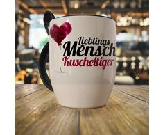 Löffeltasse mit Namen Kuscheltiger - Motiv Lieblingsmensch - Namenstasse, Kaffeebecher, Mug, Becher, Kaffeetasse - Farbe Schwarz