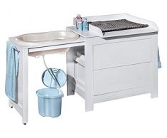 Belivin® 3in1 Wickelkommode weiß | Wickeltisch weiß | ausziehbare Badewanne | umbaubar zur normalen Kommode | große Schubladen | inkl. extra großen abnembaren Wickelaufsatz | besonders stabil