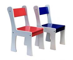 Kindersitzgruppe mit XXL Tisch und 2 x Kinderstuhl Set aus Holz MDF in Weiss bunt mit blau und rot für Kinderzimmer