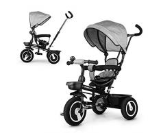 Fascol Dreirad Kinderwagen 7 in 1 Kinderdreirad mit 360° Drehsitz Dreirad mit Schubstange Sonnendach Kinder Fahrrad mit FlüSterleise Gummireifen für Kinder ab 12 Monate -5 Jahre, Grau
